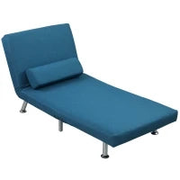 Poltrona Pieghevole con Funzione Letto, Poltrona Relax in Lino, Schienale Regolabile, 75 x 70 x 75 cm, Blu