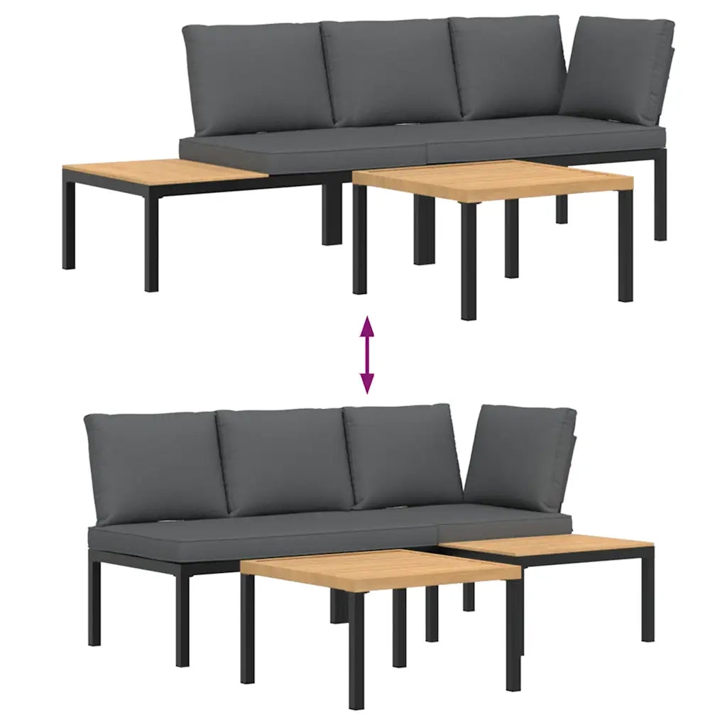 Set Divani da Giardino 3 pz con Cuscini in Alluminio Nero