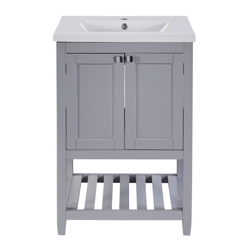Mobile bagno con lavabo in ceramica; grigio e bianco