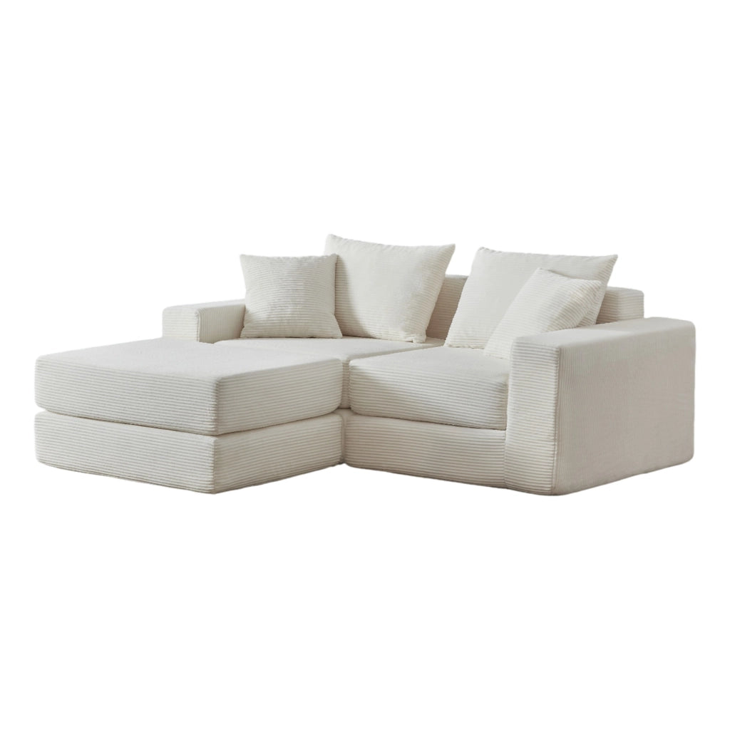 Divano modulare multifunzionale in corda, bianco, con design componibile e base antiscivolo
