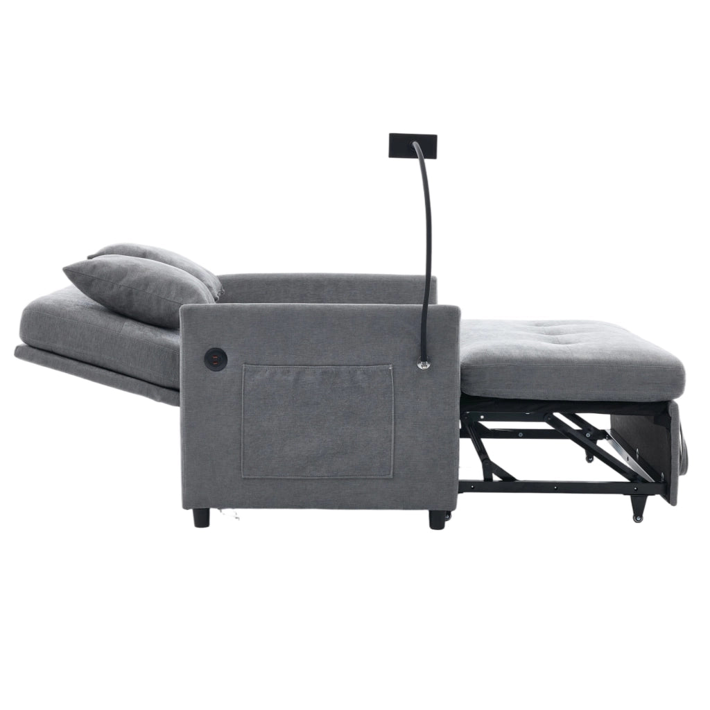 Divano convertibile con porta USB e supporto tablet in tessuto lino spazzolato per studio grigio 109 × 72 × 83,5 cm
