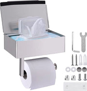 Supporto per carta igienica con box di tovaglioli umidi, supporto per carta igienica con contenitore per tovaglioli umidi, supporto per carta igienica con contenitore, supporto per carta igienica in acciaio inossidabile per toilette (argento).
