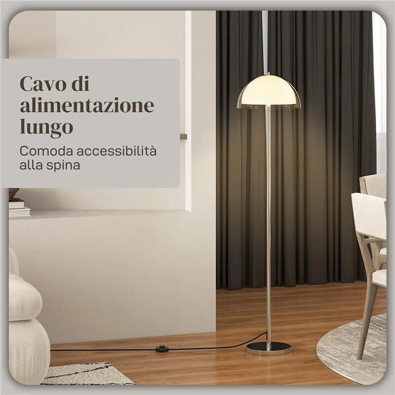 LAMPADA A PIANTANA MODERNA CON PARALUME A DOPPIO STRATO, IN METALLO E ACRILICO, 135X150 CM, BIANCA