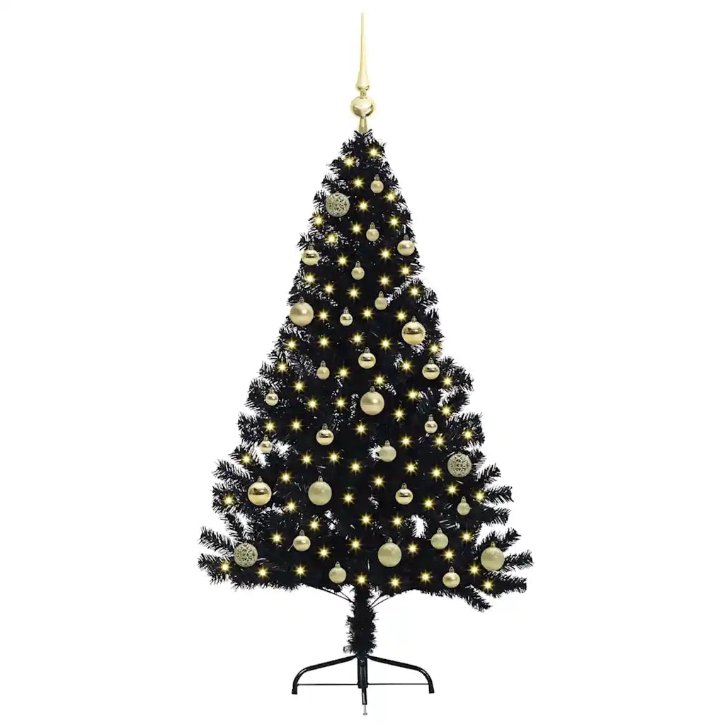 Albero di Natale Artificiale-Albero Natalizio con luci integrate Nero 150 cm PVC 837929