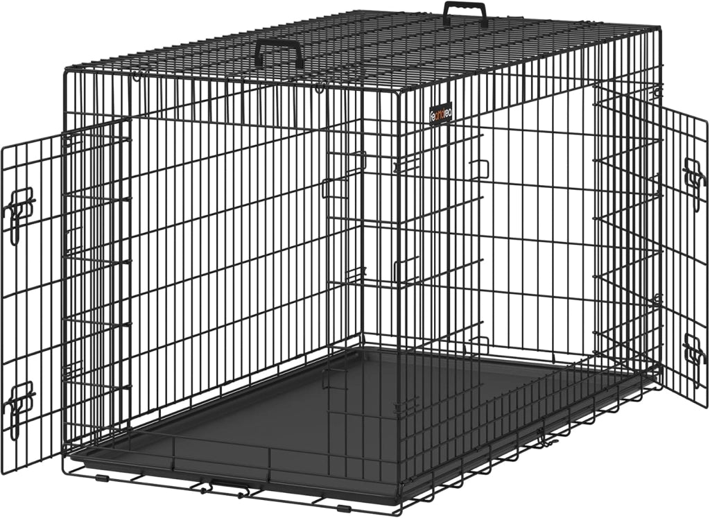 Feandrea Gabbia per Cani Pieghevole, con 2 Porte, Vassoio Rimovibile, 136 x 79 x 84 cm, XXXL, Nero PPD054B01