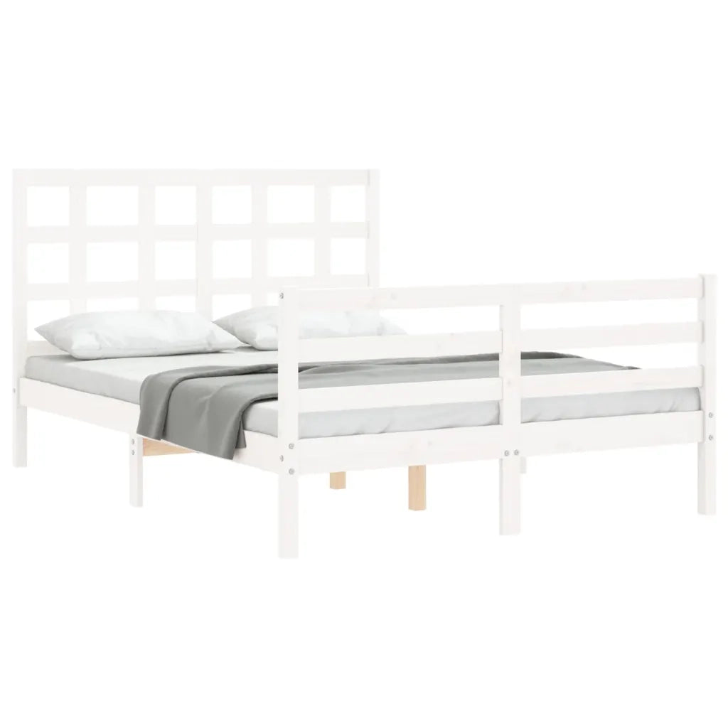 Giroletto con Testiera-Struttura Letto con testiera Bianco Small Double Legno Massello 780560