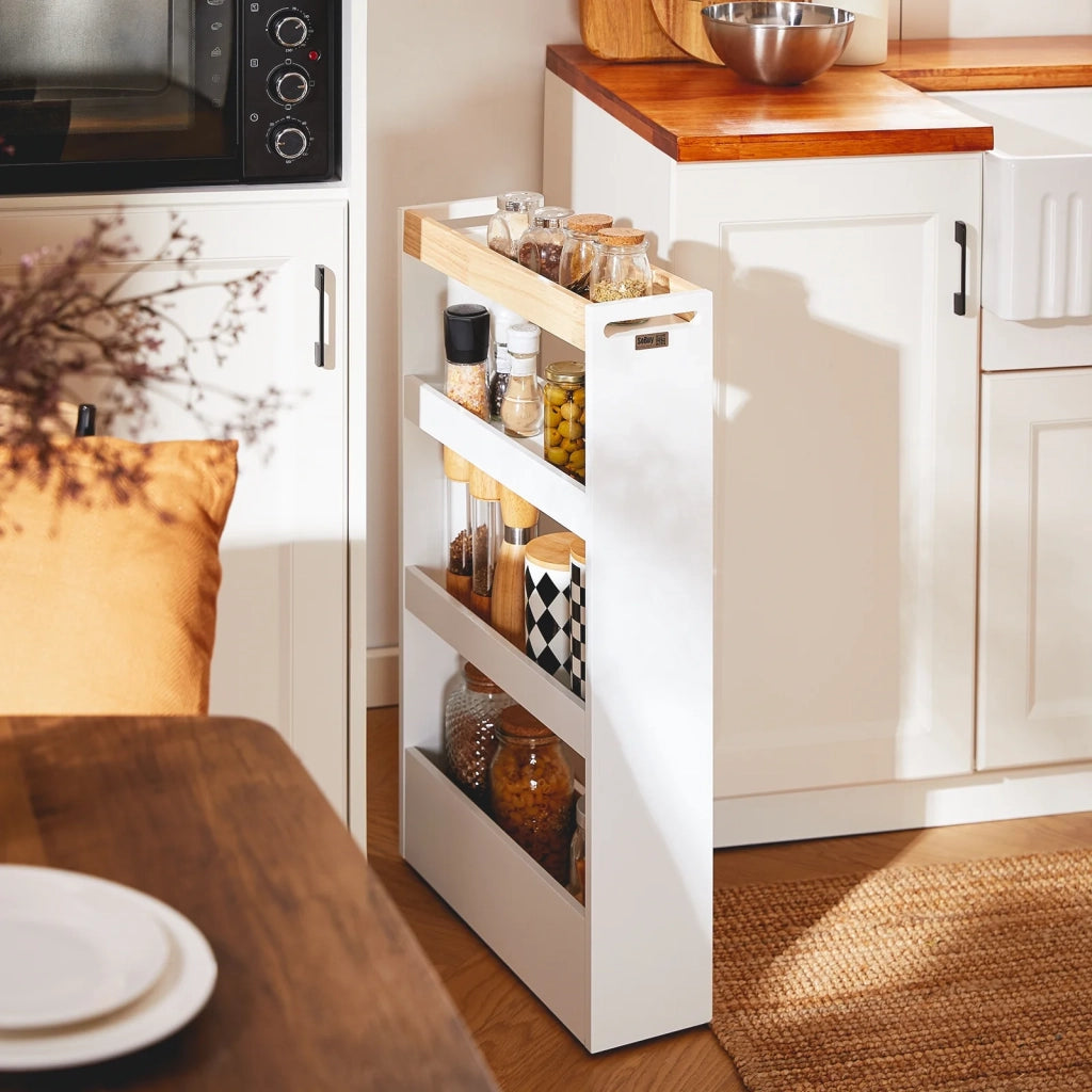 SoBuy Carrellino Salvaspazio Cucina o Bagno Scaffale per nicchia con 4 ripiani Bianco L50*P15*A80 NSR12-W