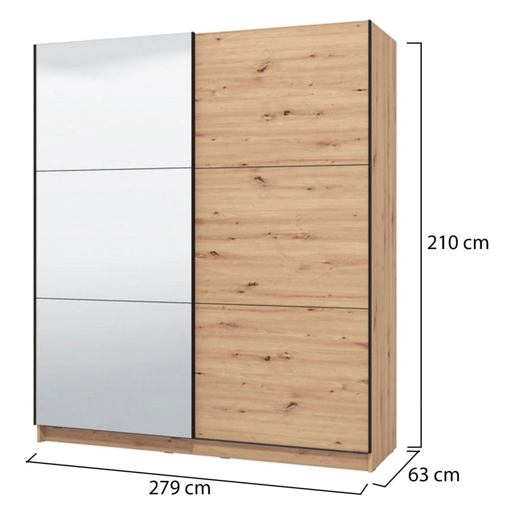 Armadio Camera da Letto Verzino, Guardaroba Grande Appendiabiti, 179x210h cm Marrone Rovere Nodi