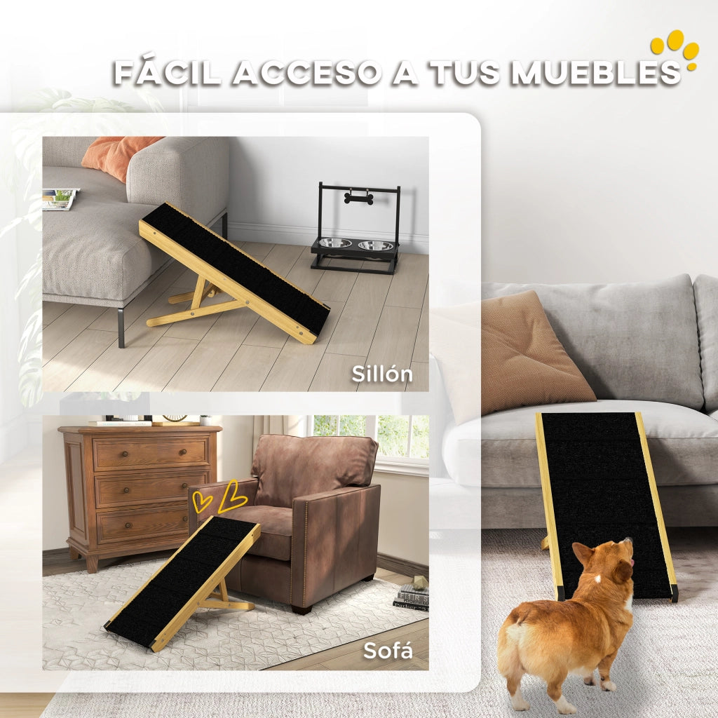 Rampa per Cani Regolabile in 4 Altezze ¨C Minimal ¨C 83.5x35x47.5 cm Legno Naturale