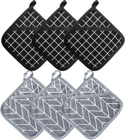 Set di 6 Asciugamani per Pannello e Piastra - Nero-Grigio - Cotone Riciclato - 18 cm x 18 cm