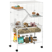 Gabbia per Animali Piccoli 4 Livelli con Ruote ¨C zephmum ¨C 73x47x123 cm Bianco