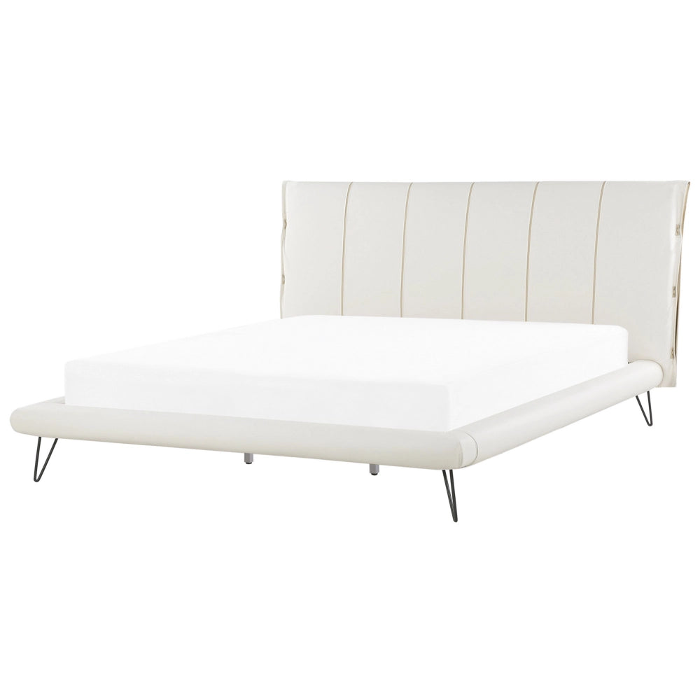 Letto King Size Gambe in metallo in finta pelle bianca 180 cm con testiera imbottita