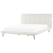 Letto King Size Gambe in metallo in finta pelle bianca 180 cm con testiera imbottita