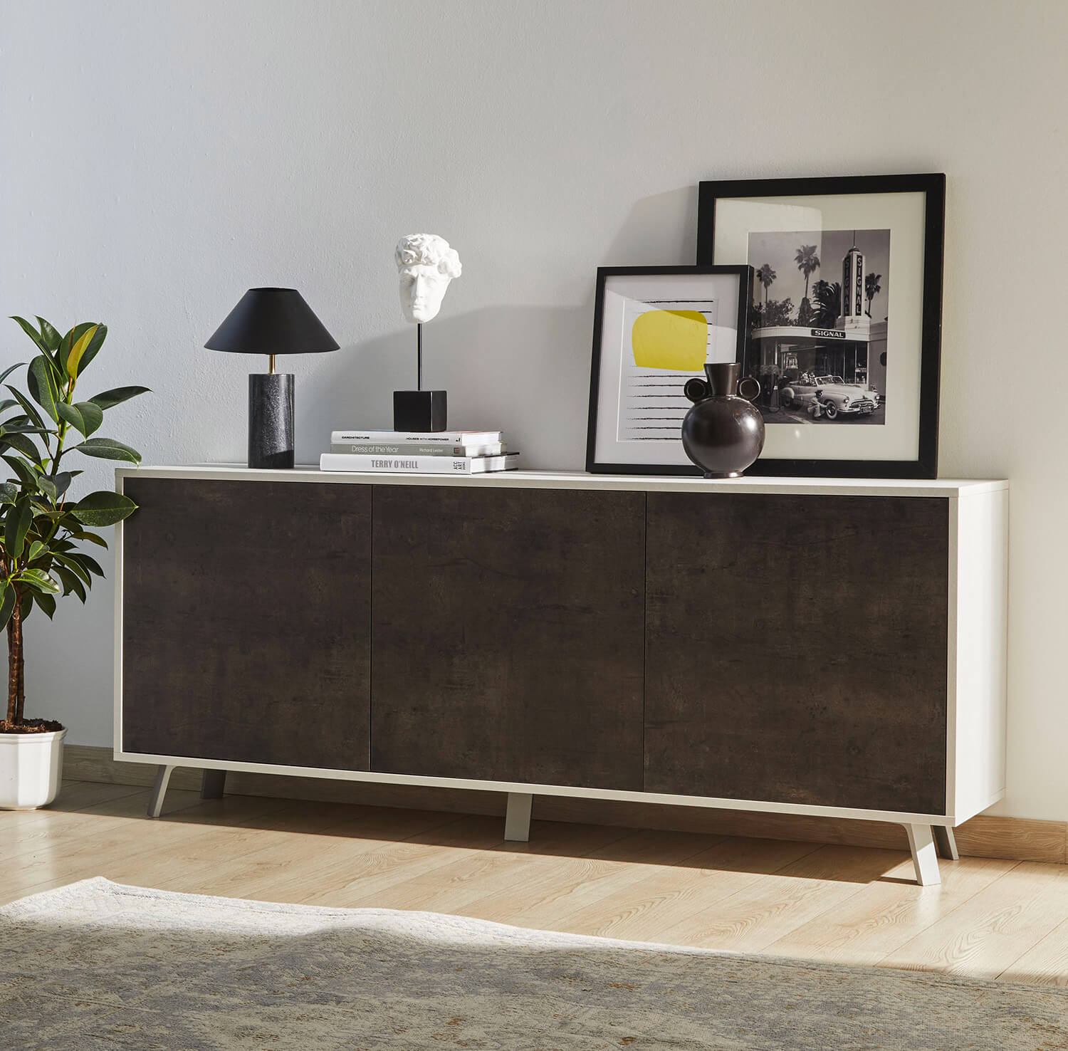 Madia 3 Ante 177x74x41 cm Ossido Bianco/Ossido Nero