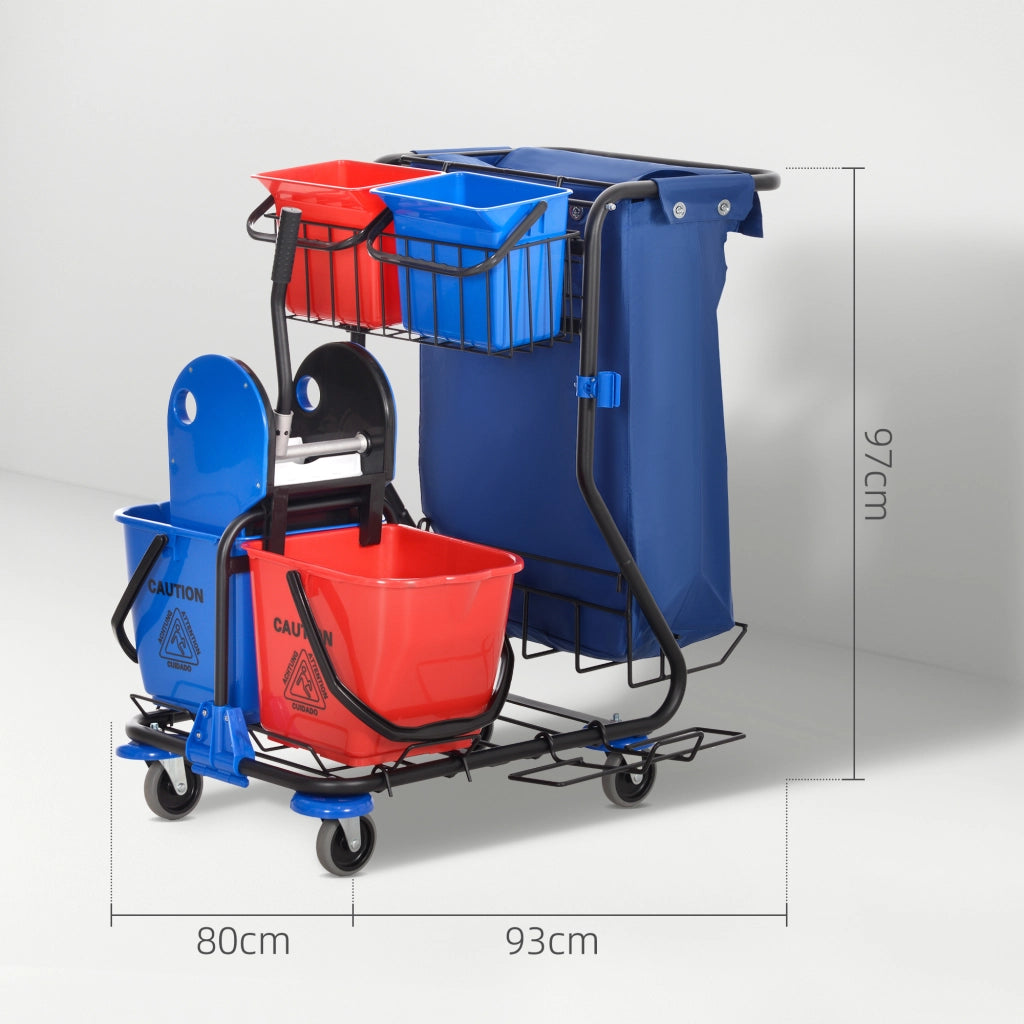 Carrello Pulizie Professionale ¨C Xylo ¨C con Sacco, 4 Secchi e Strizzatore, 93x80x97 cm