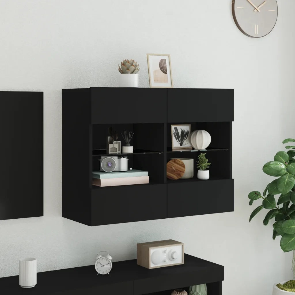 Mobile TV a Parete con Luci LED-Mobile TV a Muro Nero 78,5x30x60,5 cm