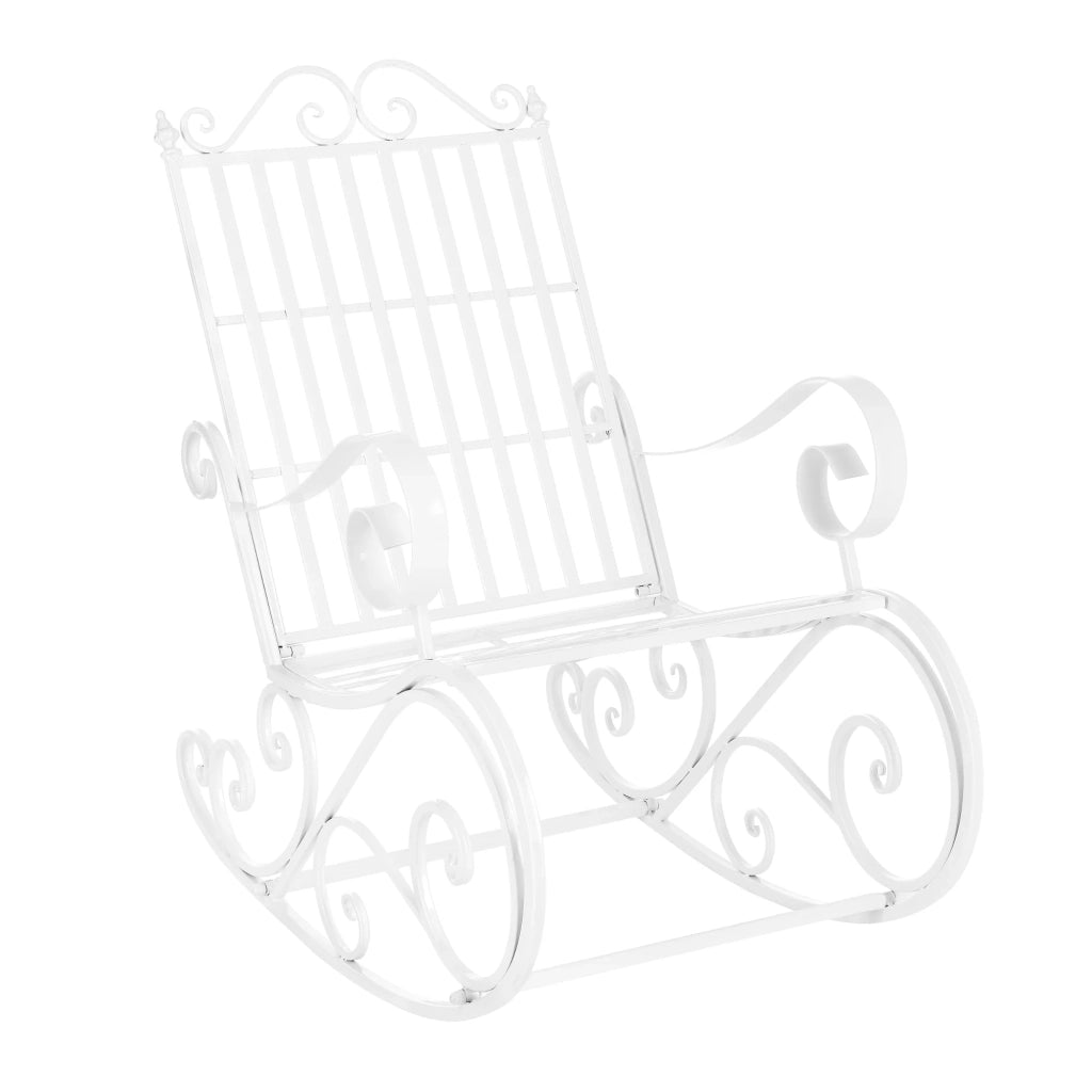 Sedia a dondolo da giardino vintage in metallo 92 x 59 x 90 cm bianca 03_0007130