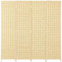 Paravento da Interno a 4 Ante Pieghevole Altezza 180cm, Legno e Bambù Stile Boho, Colore Naturale