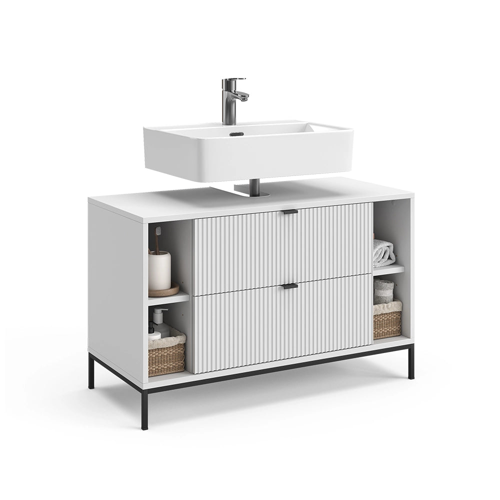 Vicco Mobile sottolavabo per bagno Bianco 100 x 63 cm Con 2 cassetti estraibili