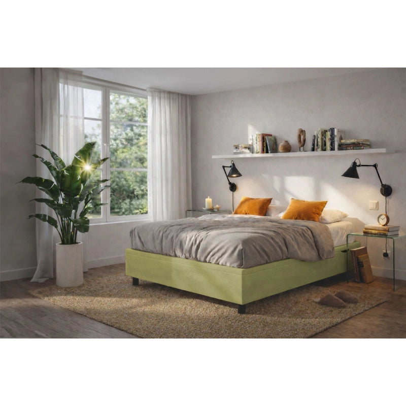 Letto imbottito Letto Matrimoniale alla Francese 140x200 cm BoxMax - Contenitore,Microfibra,Tè verde