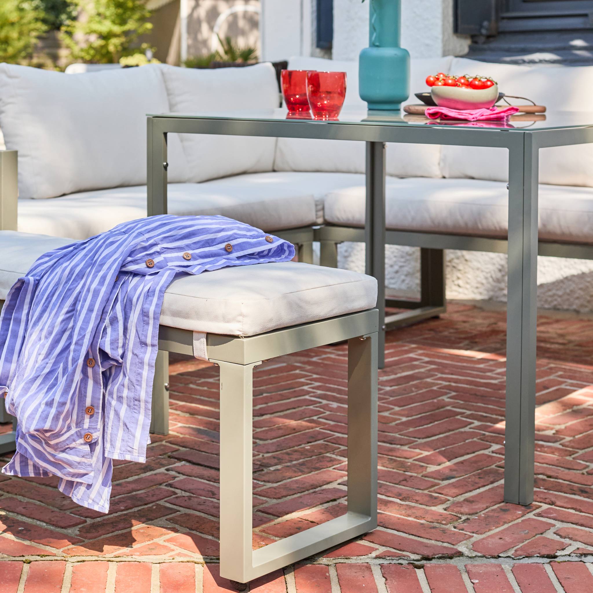 Salotto da giardino in alluminio, 9 posti, verde kaki