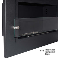 Adriano - Caminetto a bioetanolo da incasso con 1 bruciatore da 1.5L. Camino a bioetanolo in acciaio inox e vetro temperato. 64x40 cm colore nero