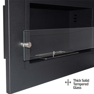 Adriano - Caminetto a bioetanolo da incasso con 1 bruciatore da 1.5L. Camino a bioetanolo in acciaio inox e vetro temperato. 64x40 cm colore nero