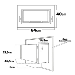 Adriano - Caminetto a bioetanolo da incasso con 1 bruciatore da 1.5L. Camino a bioetanolo in acciaio inox e vetro temperato. 64x40 cm colore nero