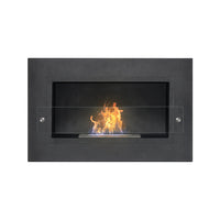 Adriano - Caminetto a bioetanolo da incasso con 1 bruciatore da 1.5L. Camino a bioetanolo in acciaio inox e vetro temperato. 64x40 cm colore nero