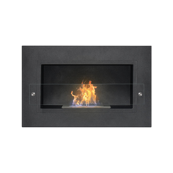 Adriano - Caminetto a bioetanolo da incasso con 1 bruciatore da 1.5L. Camino a bioetanolo in acciaio inox e vetro temperato. 64x40 cm colore nero