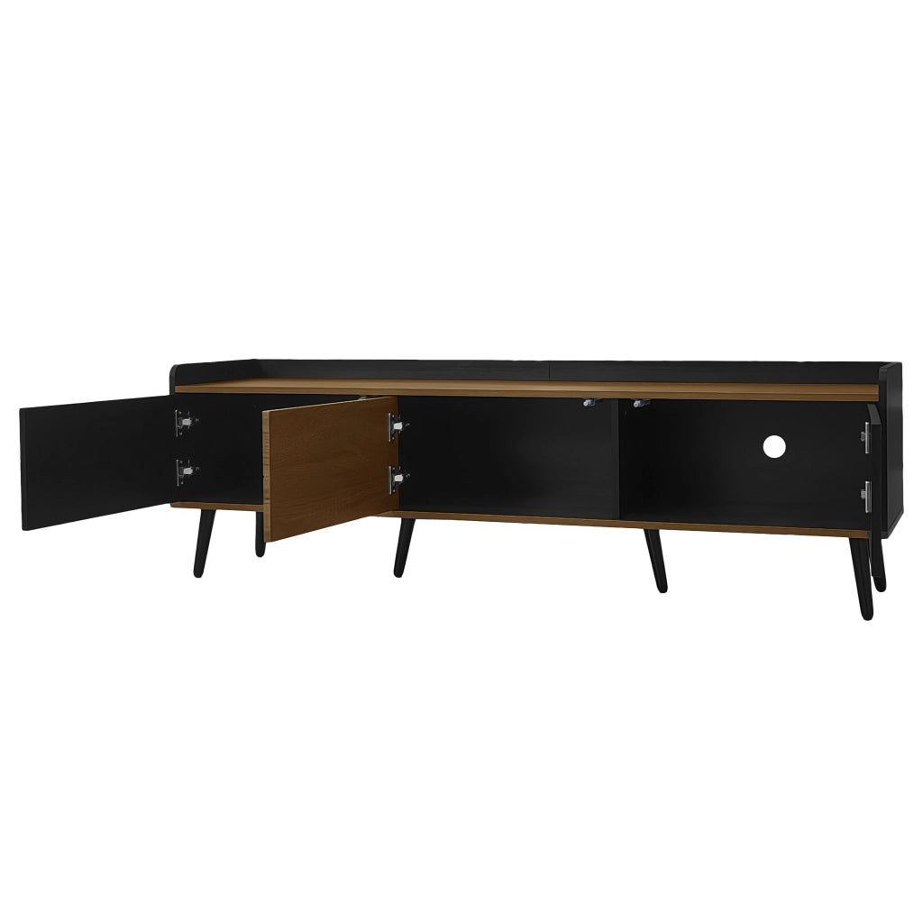 Mobile TV con 3 Ante e Bordo Superiore Rialzato; Ante a Righe; Stile Moderno; 160??39??49;5 cm; in MDF; Nero Naturale