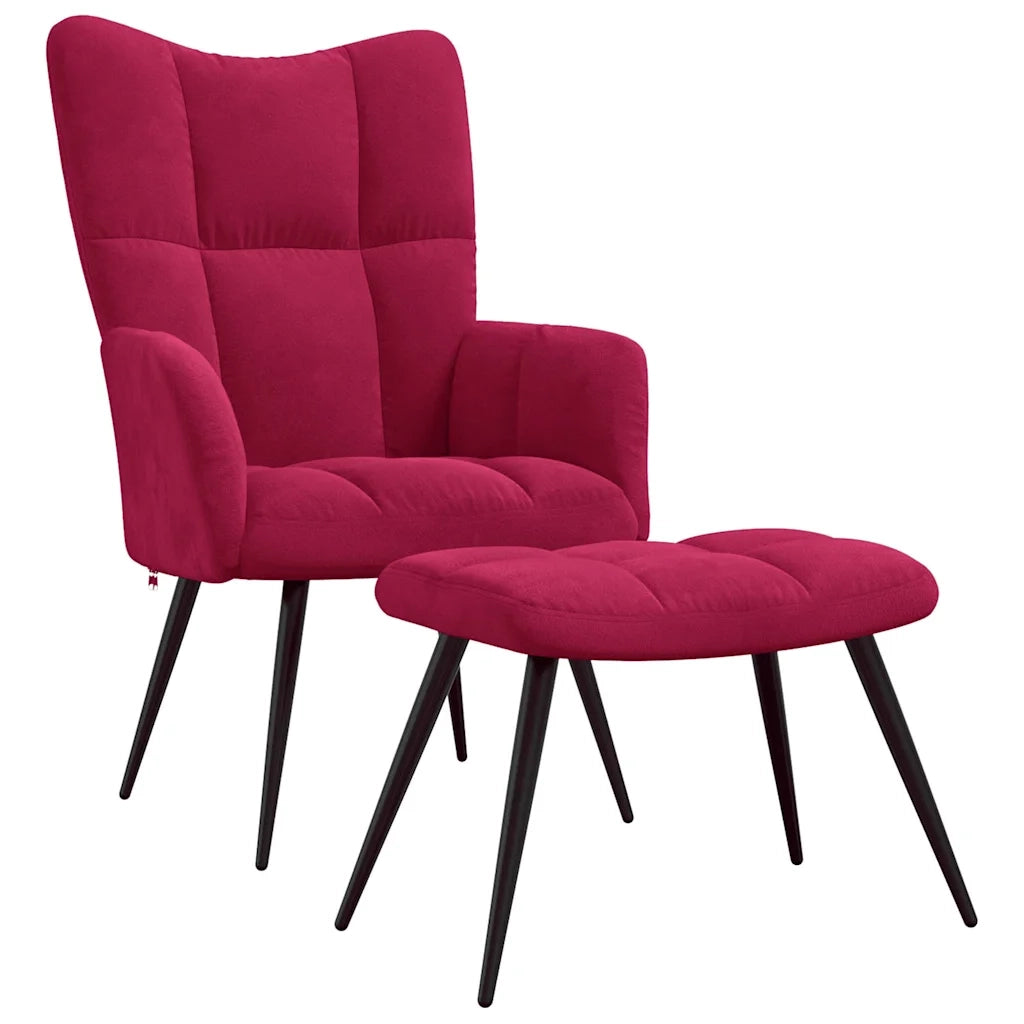 Divano Sedia-Poltrona Relax con Poggiapiedi Rosso Vino in Velluto 174779