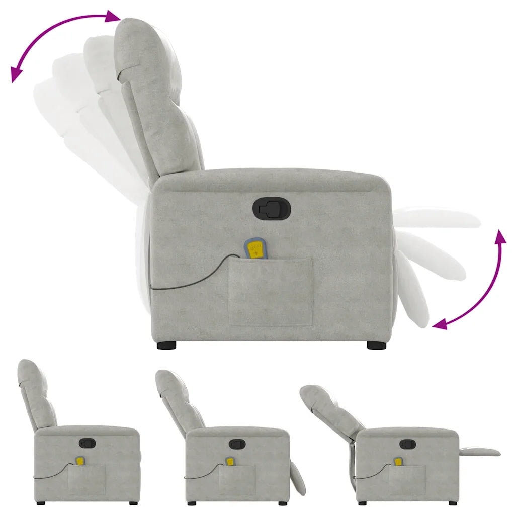 Divano Sedia-Poltrona Reclinabile Massaggio Grigio Chiaro Tessuto Microfibra 637215