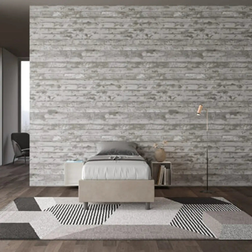 Letto singolo senza rete imbottito 80x200 microfibra sabbia Azelia