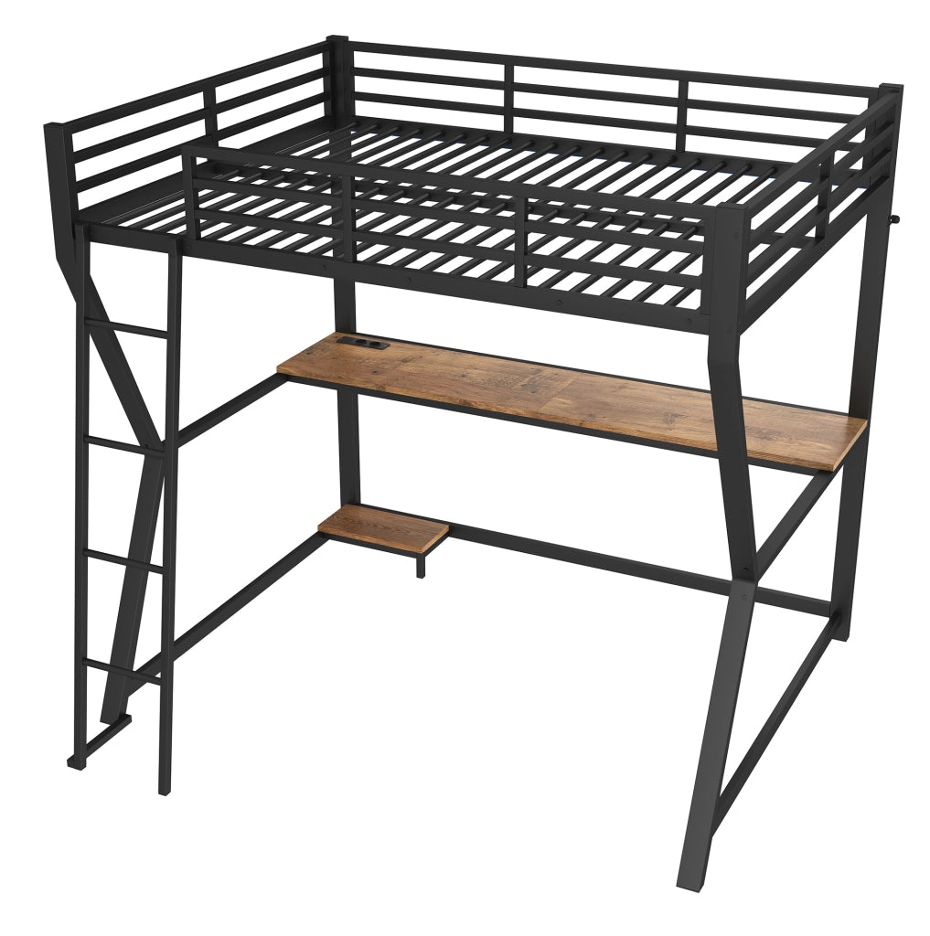 Letto a soppalco 140x200 cm con scrivania, mensola PC e luci ambientali