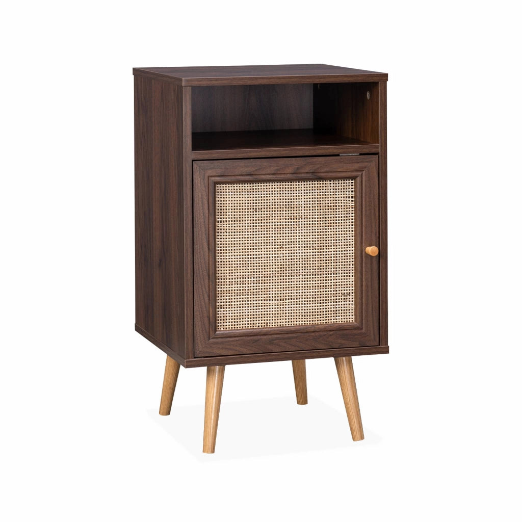 Set 2 comodini scandinavi in intrecciatura cannage, marrone scuro