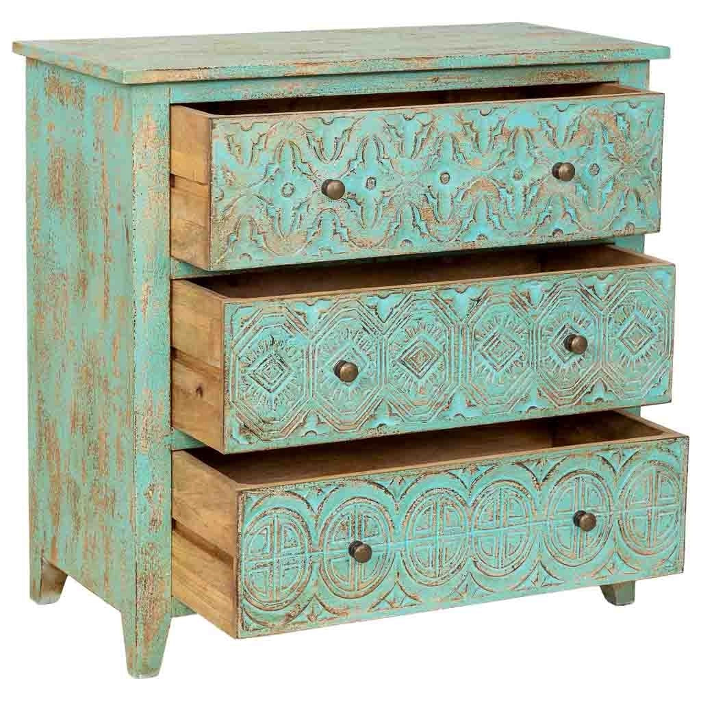Cassettiera in legno verde, 81 x 40 x altezza 80 cm