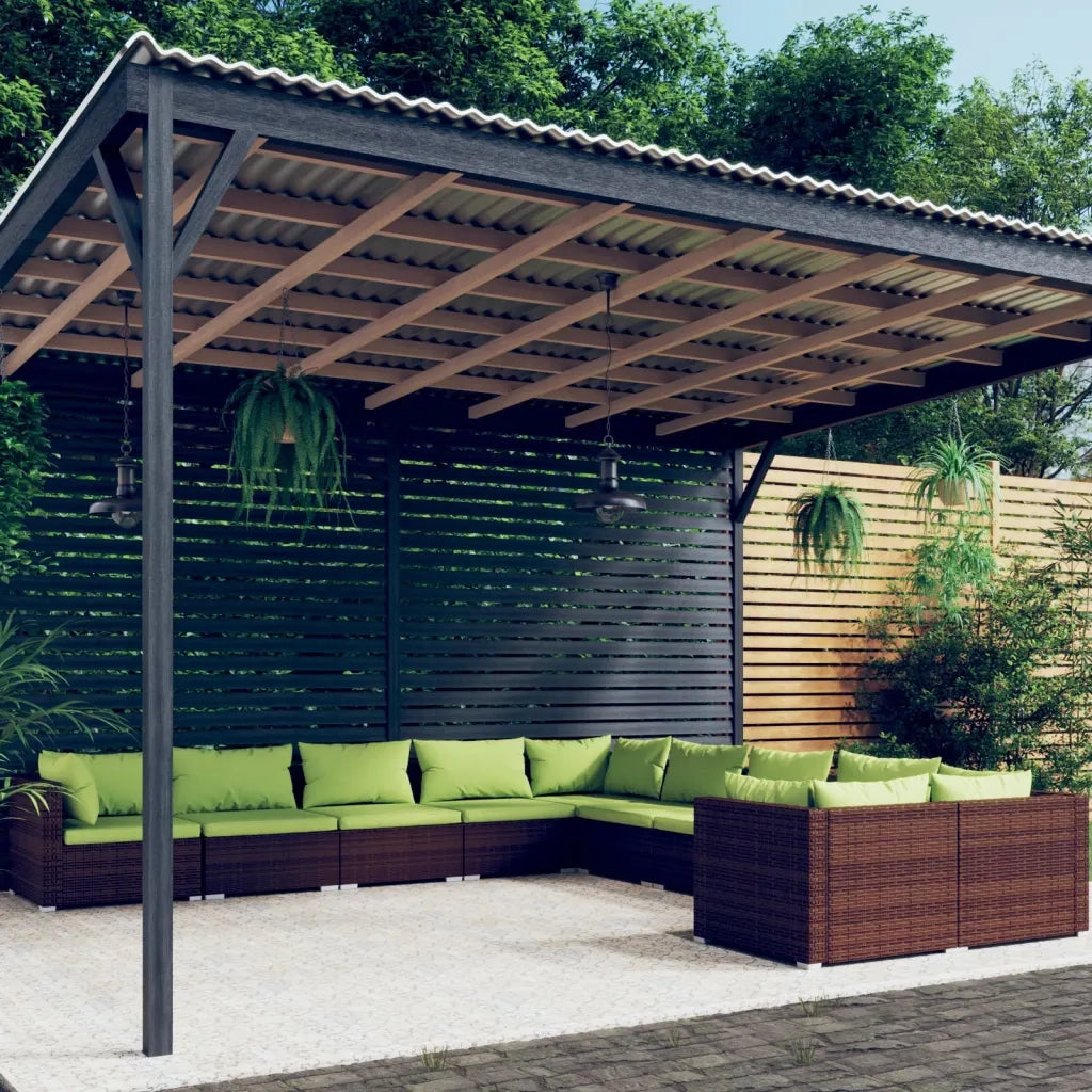 Set Divani da Giardino 10 pz con Cuscini in Polyrattan Marrone 3102796