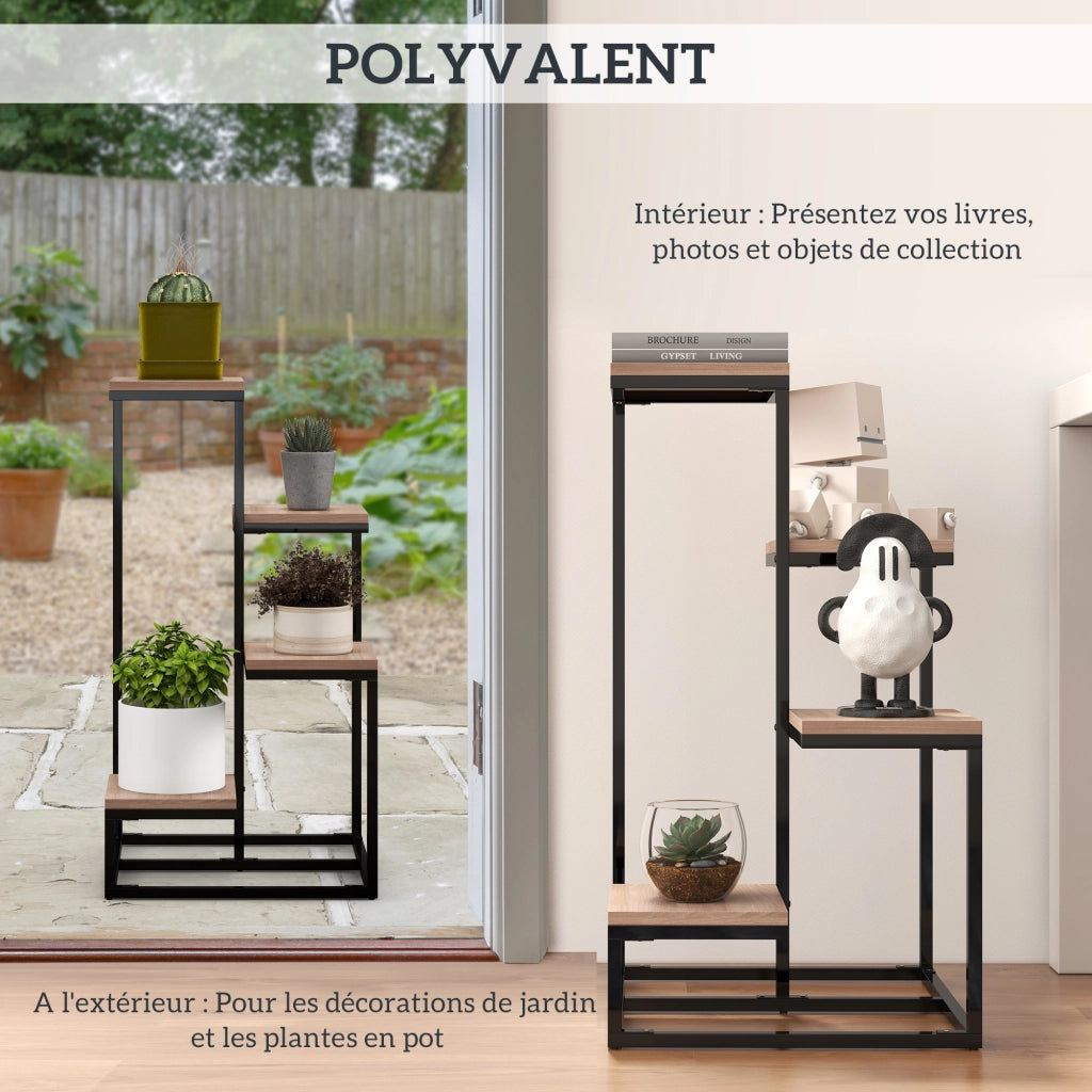 Libreria per piante scaffale in metallo e legno 4 livelli stile industriale ¨C zephmum ¨C 40x40x75.5 cm