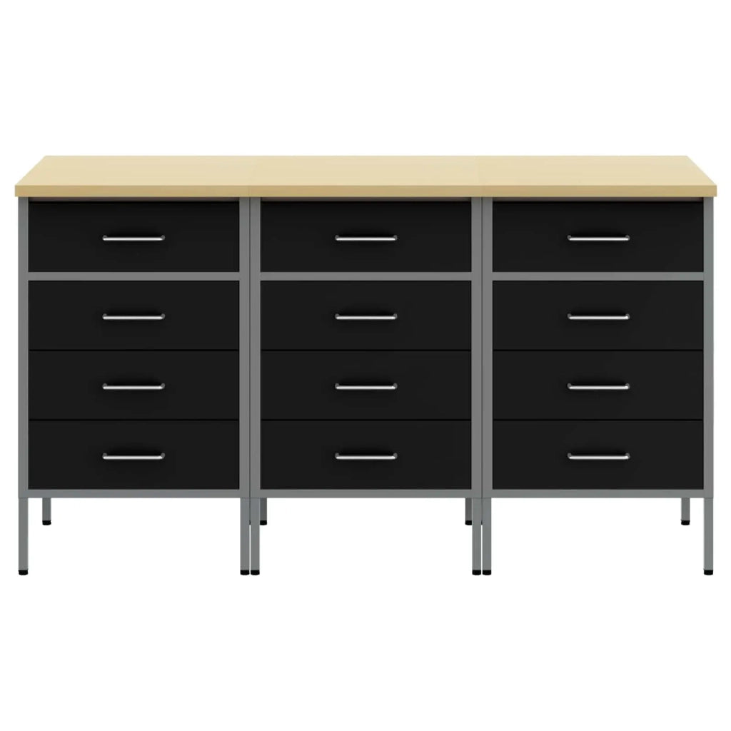 Mobile da lavoro 3 pcs Nero e Grigio 150 x 55 x 85 cm 3321368