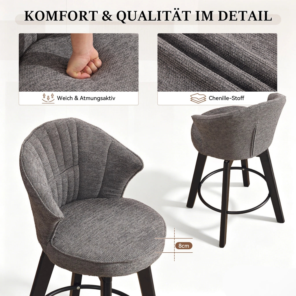 SGABELLO DA BAR girevole con schienale e poggiapiedi 51x52,5x92,5 cm grigio
