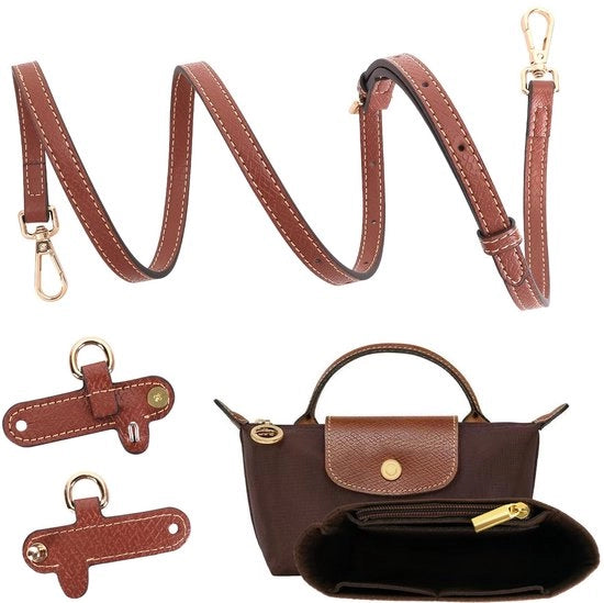 Schouderband perfezionabile per borse da donna, organizzatore per portafoglio, senza fori, regolabile in lunghezza, cinturino in pelle sostitutivo, per borse con più tasche, compatibile con formato mini (marrone 1,2 cm)