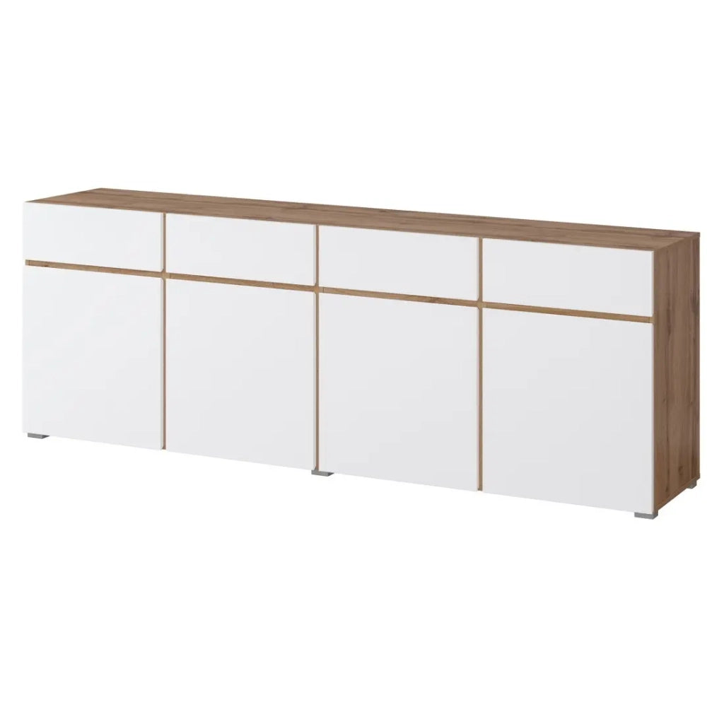 Buffet XL HAVANA – 225 cm – 4 porte e 4 cassetti – Rovere e bianco – Design moderno senza maniglie