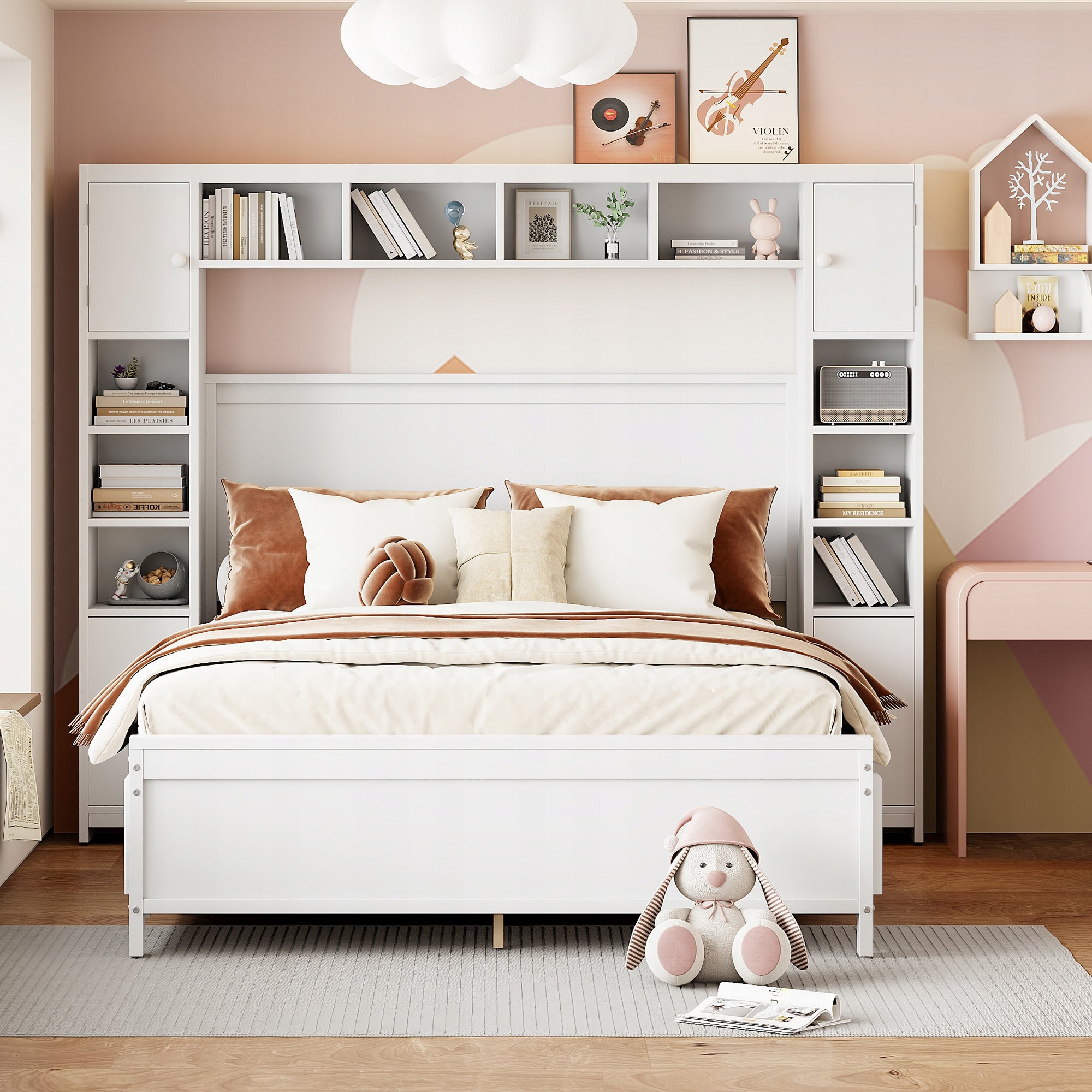 Letto matrimoniale 140x200 - Xylo - Bianco, con cassetti e armadio