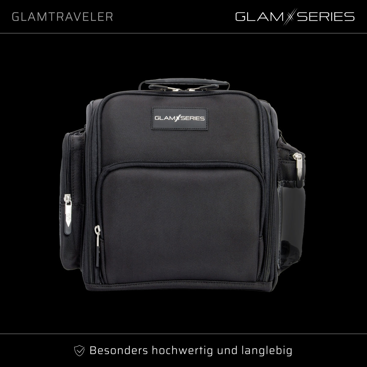 GlamSeries GlamTraveler Borsa porta trucchi con 3 astucci, trousse con fibbia per fissaggio a valigie, pochette da lavoro ideale per truccatori e parrucchieri