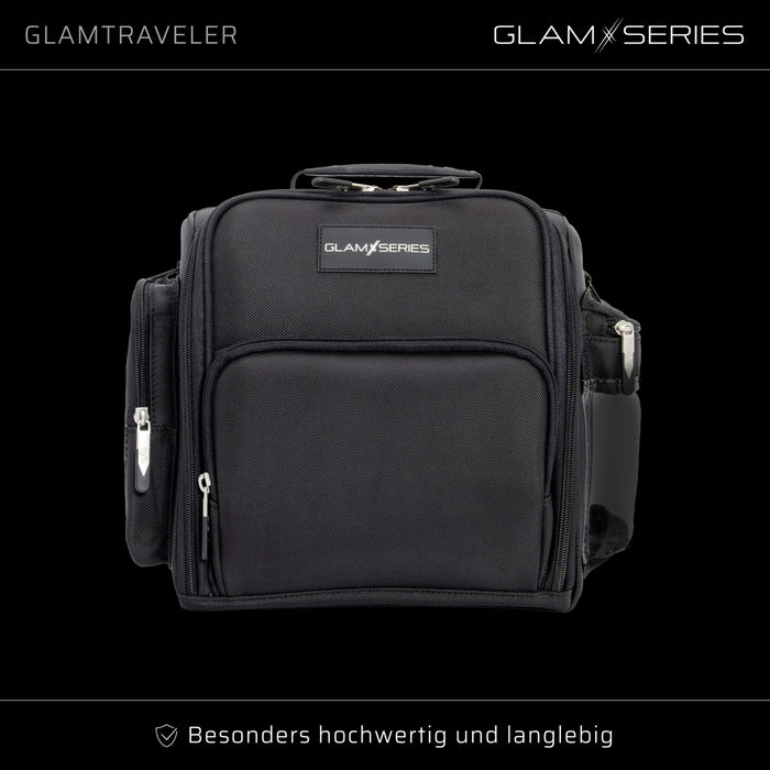 GlamSeries GlamTraveler Borsa porta trucchi con 3 astucci, trousse con fibbia per fissaggio a valigie, pochette da lavoro ideale per truccatori e parrucchieri