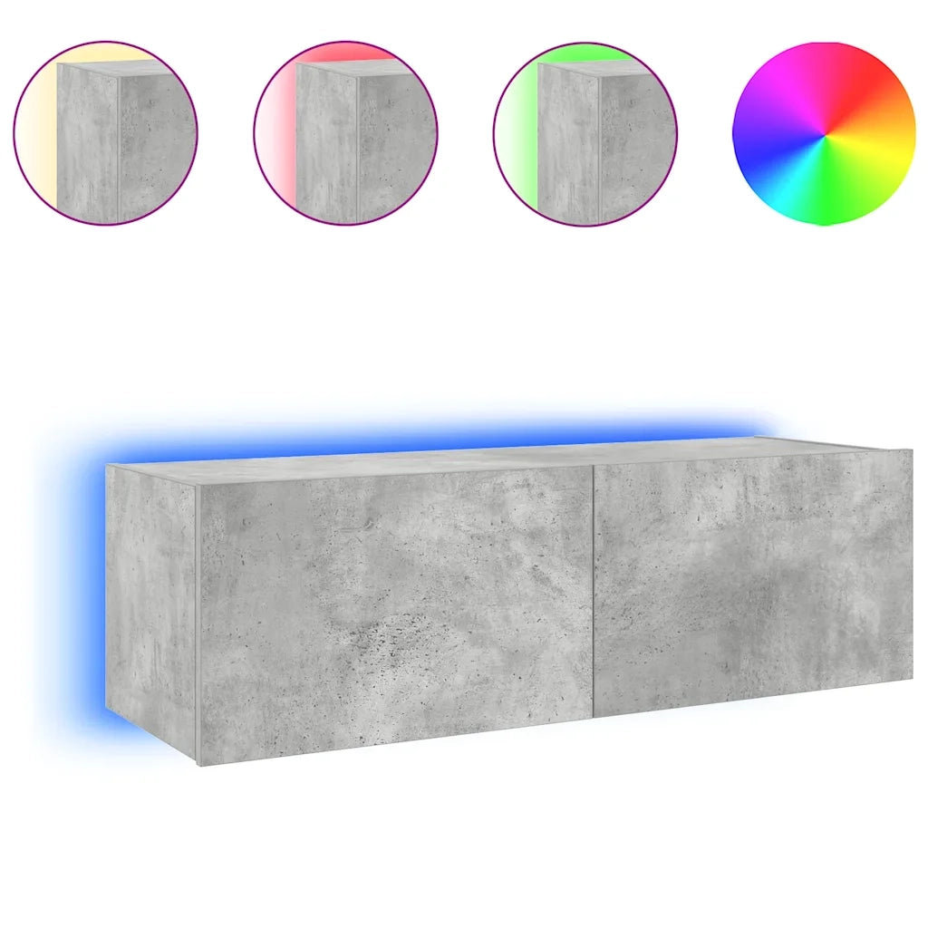 Mobile TV a Parete con Luci LED Grigio Cemento 100x35x31 cm