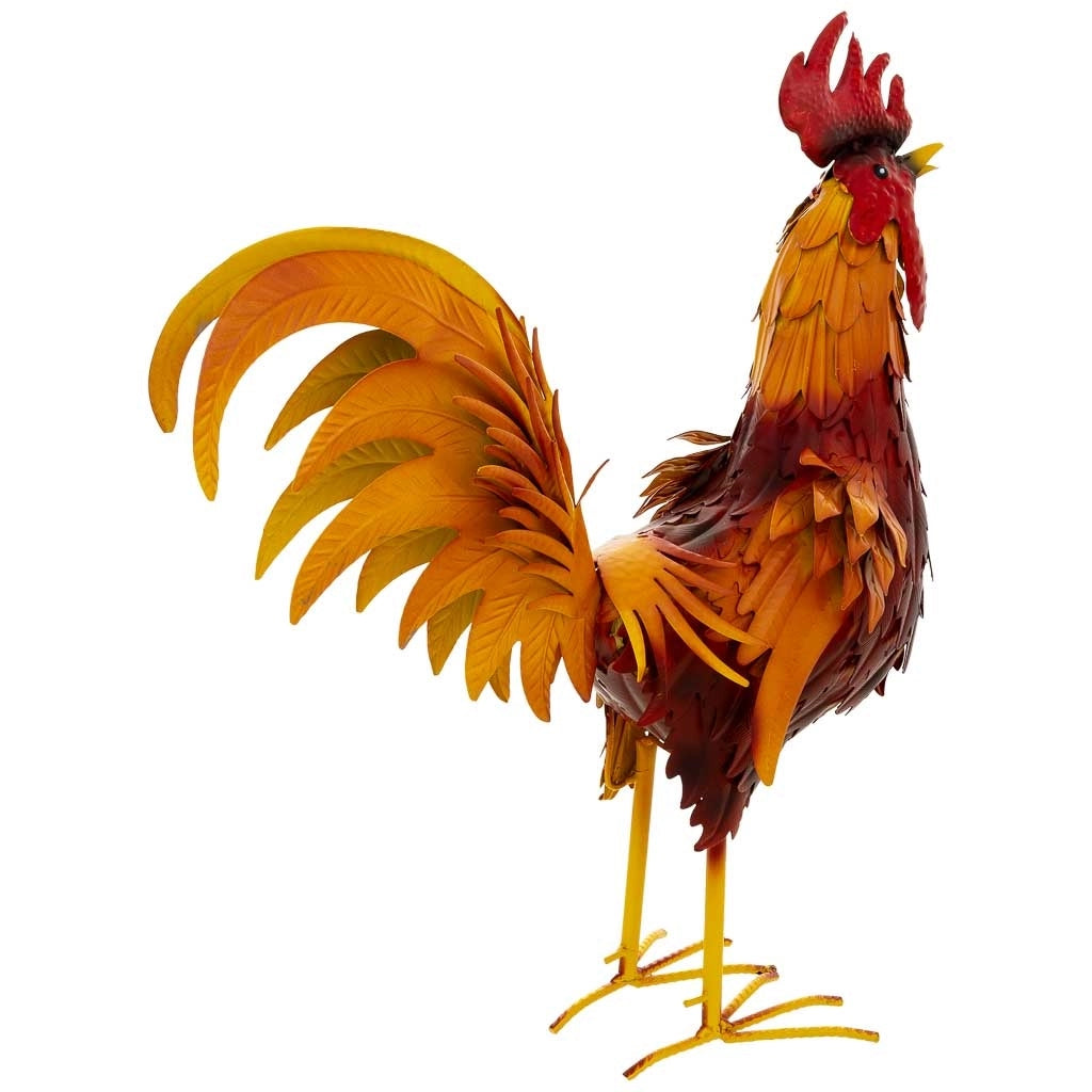 Figura decoración gallo de metal rojo 41x16x54hc m