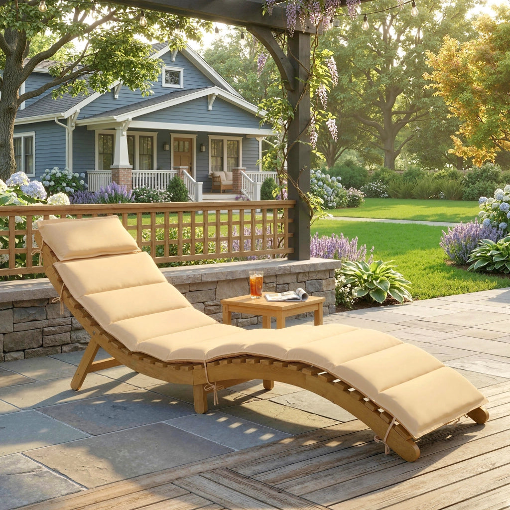 Lettino da giardino pieghevole in legno con cuscino e testiera ¨C zephmum ¨C Beige 183x54x63 cm