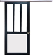 Porta Scorrevole Officina Nera e Pannelli Vitree Bianco H204 x L83 + Binario in Alluminio e 2 Gusci